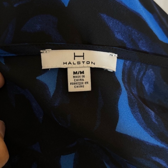 Halston Heritage Blue & Black One Shoulder Asymmetrical Cocktail Floral Top NWT - Picture 6 of 6